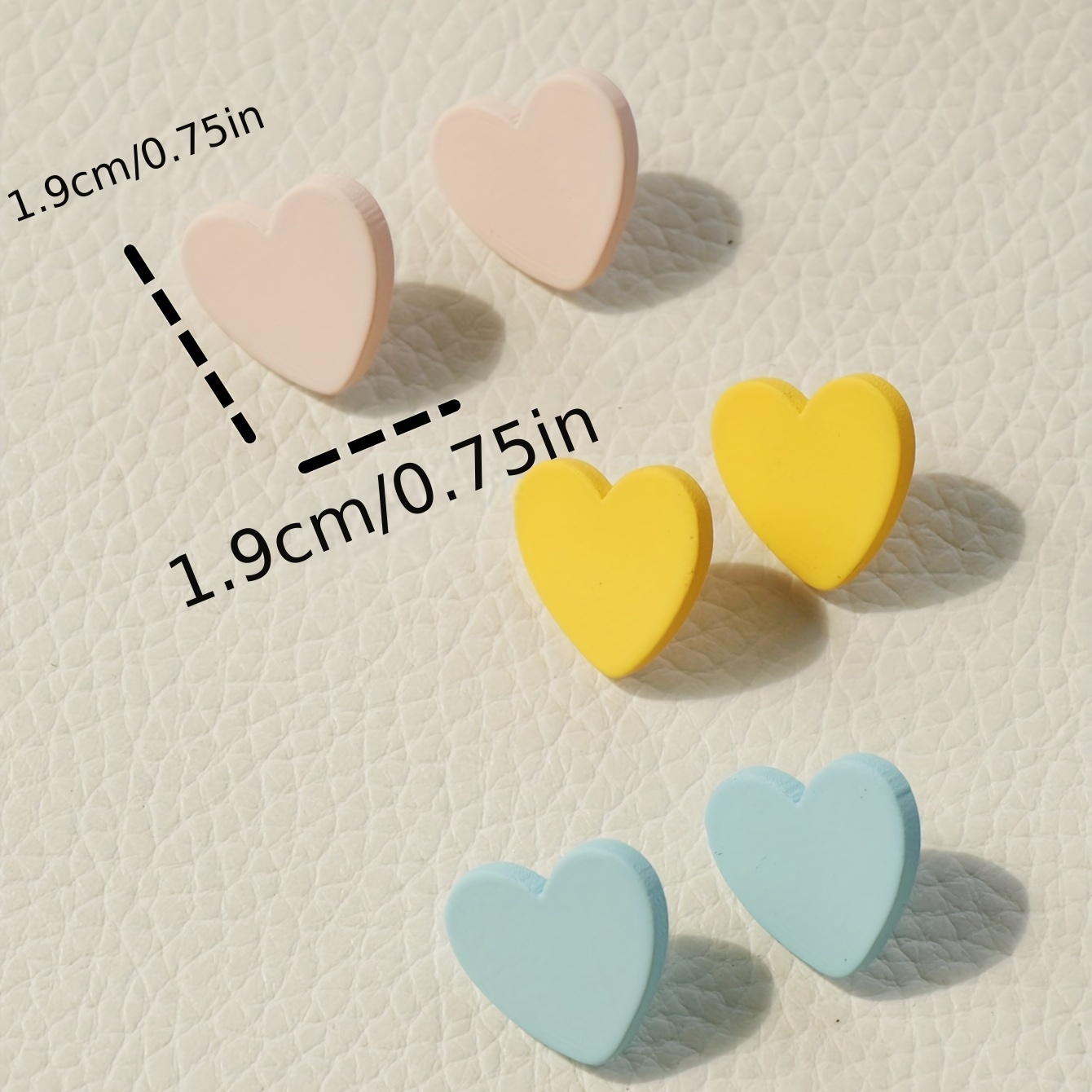 3 Pairs Heart Shape Stud Earrings Set - Sexy Style Polymer Clay Texture